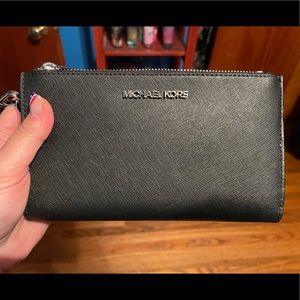 Black MK Double Zip Wallet